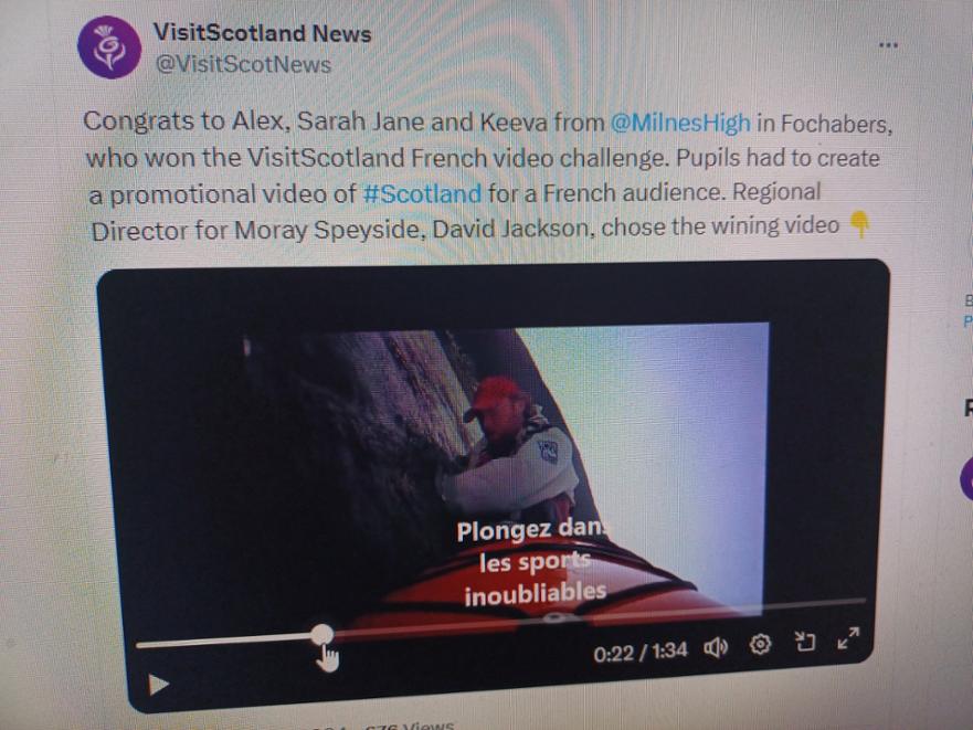 Milne's High School S3 Visit Scotland French video editing project 24 